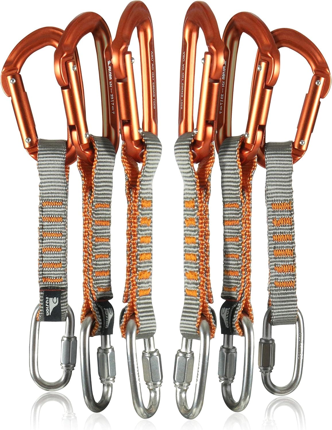 Fusion Climb 6-Pack 11cm Quickdraw Set with Stainless Steel Quick Link, Silver/Orange