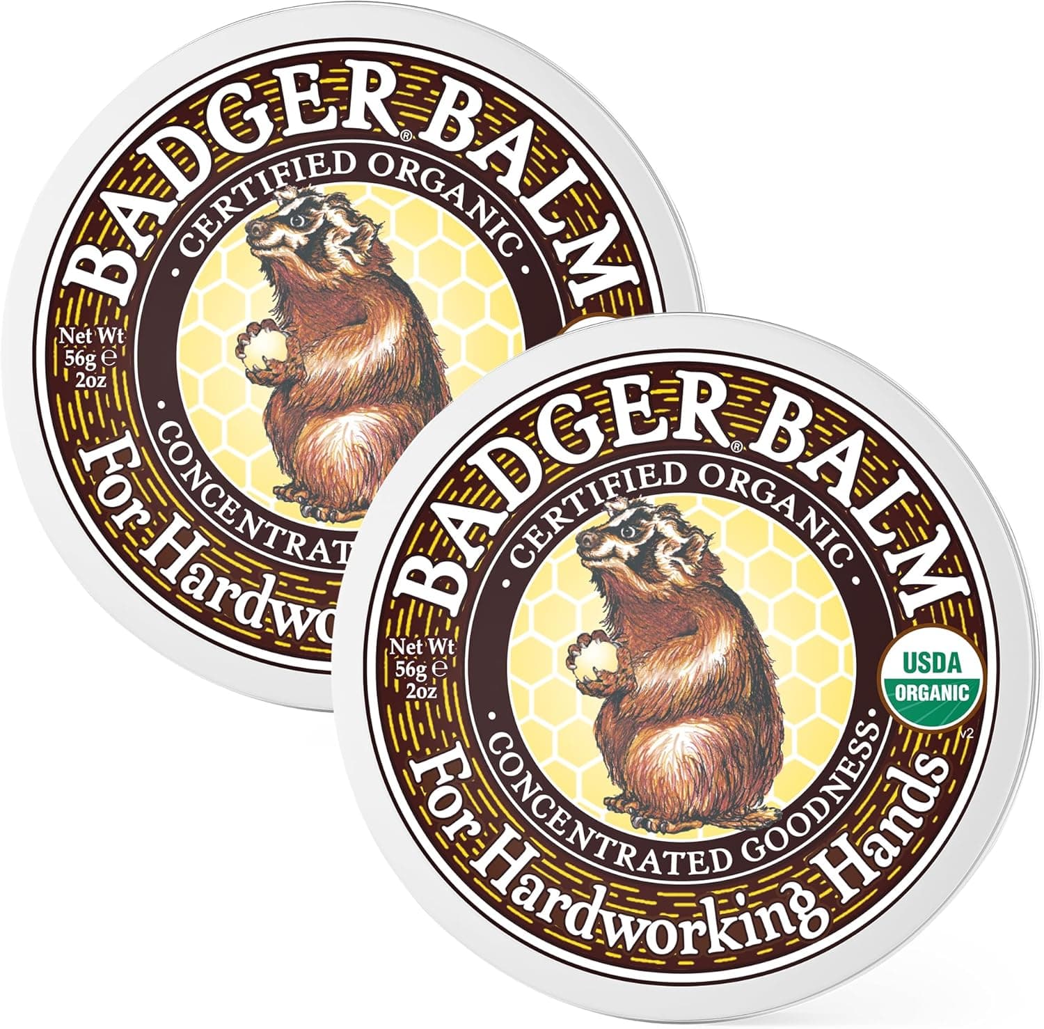 Badger Healing Balm, Hard Working Hands Cream, Organic Hand Cream for Dry Cracked Hands, 2 oz Tin, 2-Pack