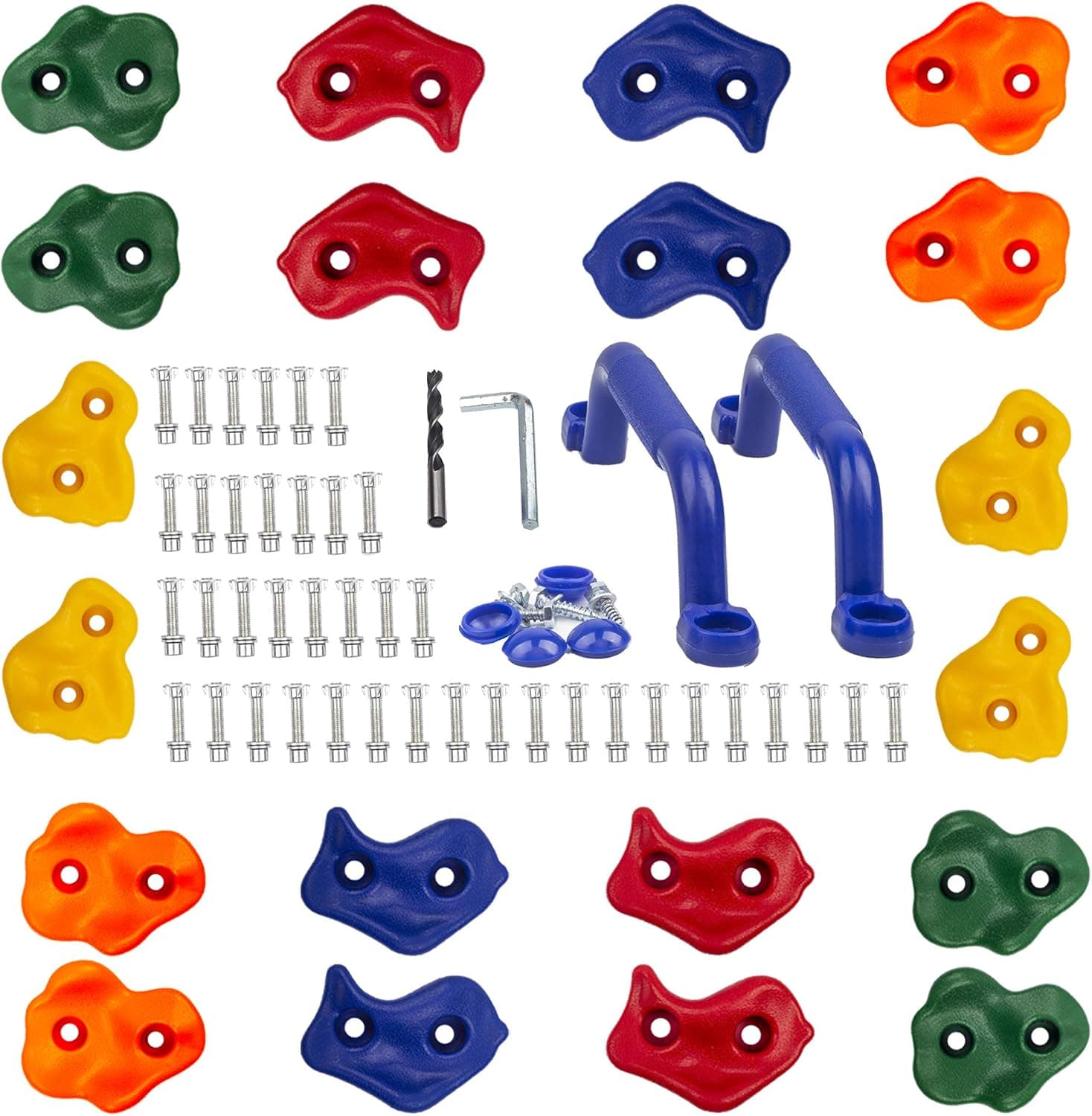 KINSPORY 20pc Rock Wall Climbing Holds with Two Handles for Indoor Outdoor Playground PlaySet