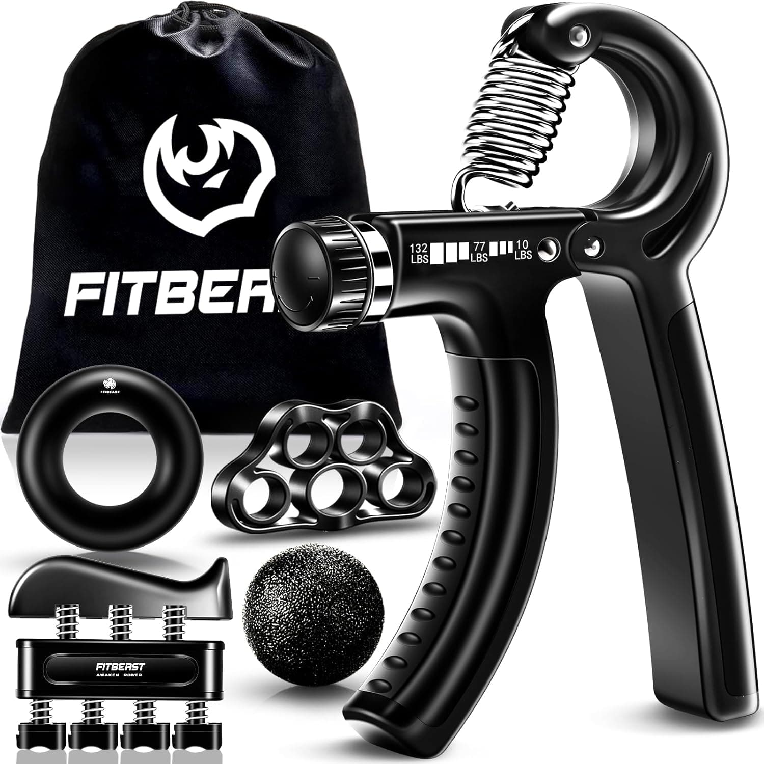 FitBeast Grip Strengthener Forearm Strengthener Hand Grips Kit - 5 Pack Adjustable Resistance (Black)