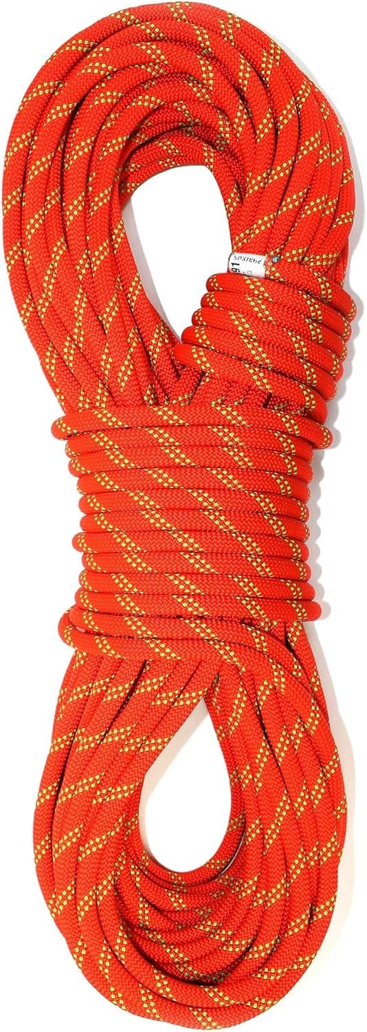 PHRIXUS Static Climbing Rope 10.5mm Safety Nylon Kernmantle Rope UIAA Certified 200ft Orange