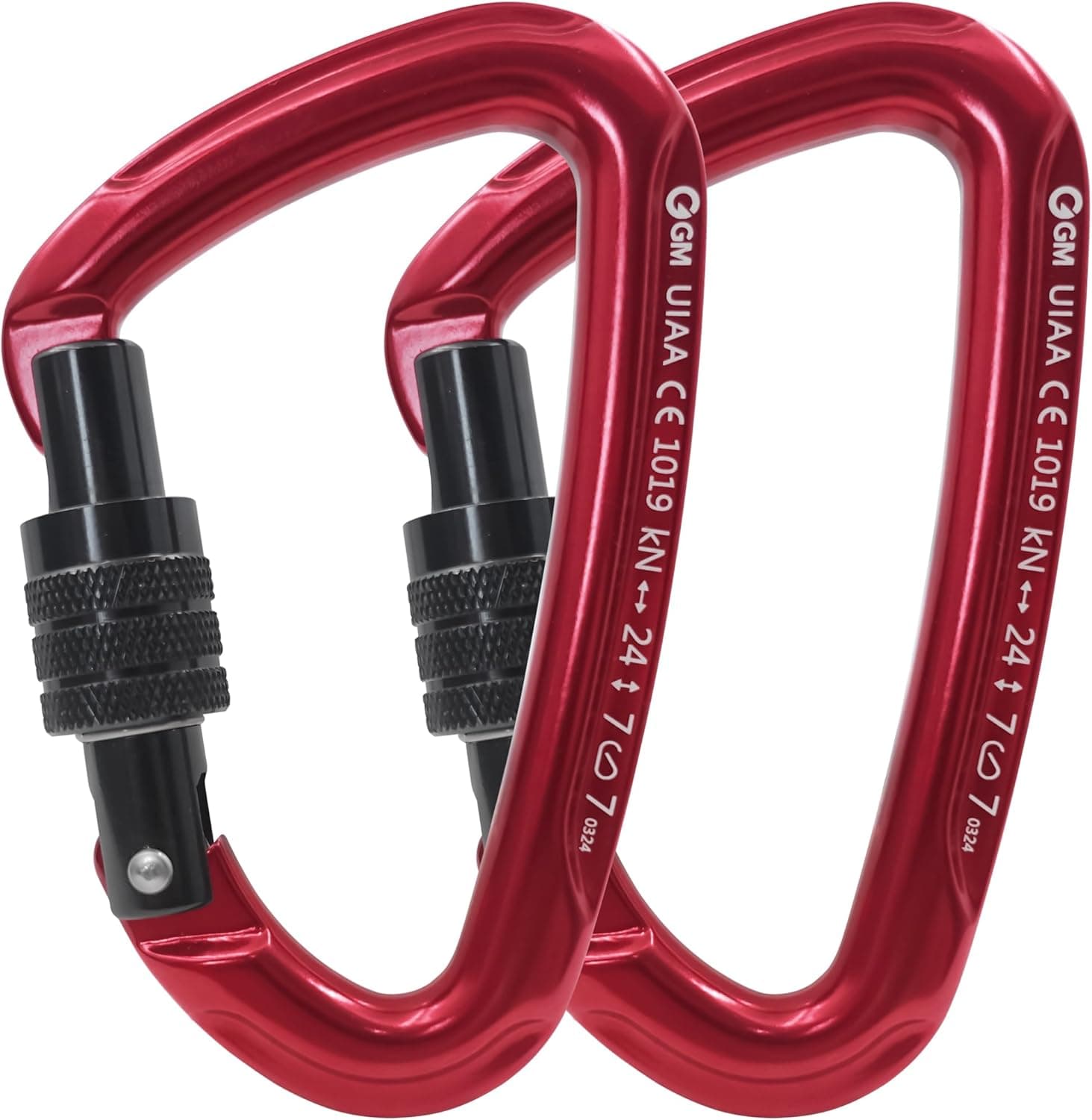 GM CLIMBING Screwgate Locking Carabiner Red CE UIAA Certified Heavy Duty, Pack of 2