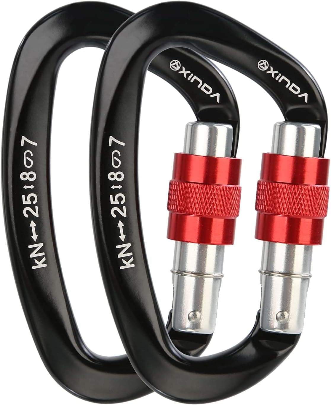 XINDA Screwgate Locking Carabiner Clip - Professional Rock Climbing Carabiner Screw Lock, 2 pcs Black