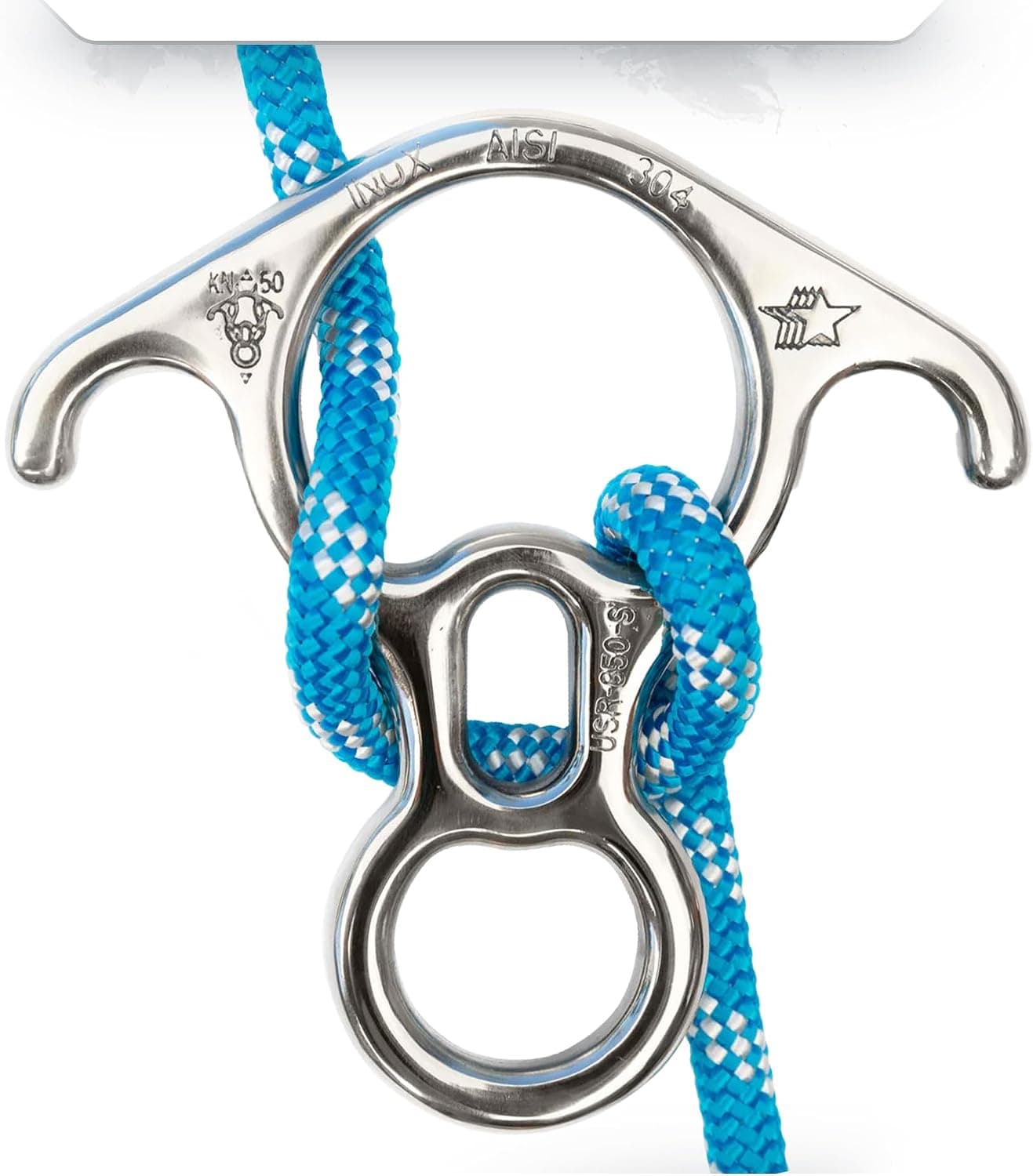 ProClimb Figure 8 Descender - Stainless Steel, 50 kN, Bent Ear Design