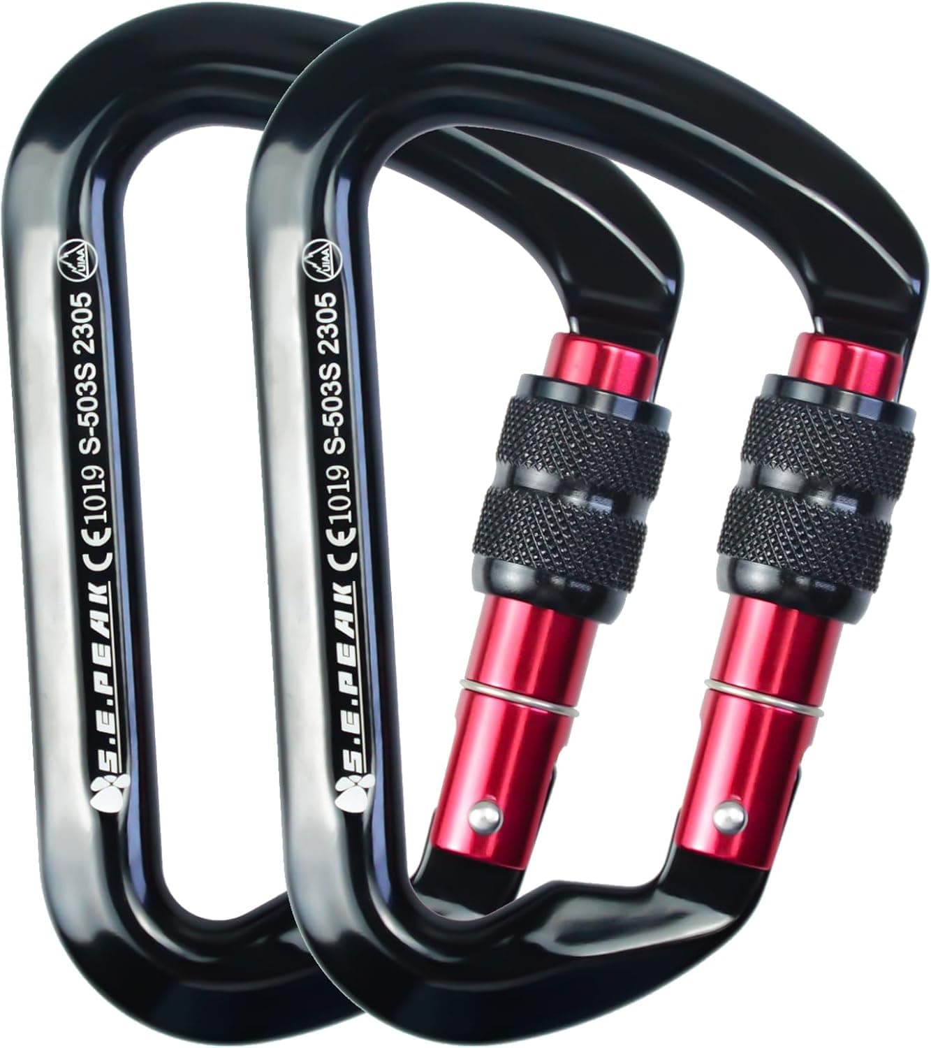 SEPEAK UIAA CE 30kN Locking Climbing Carabiner, Heavy Duty Screwgate Clip, 2pc, Black