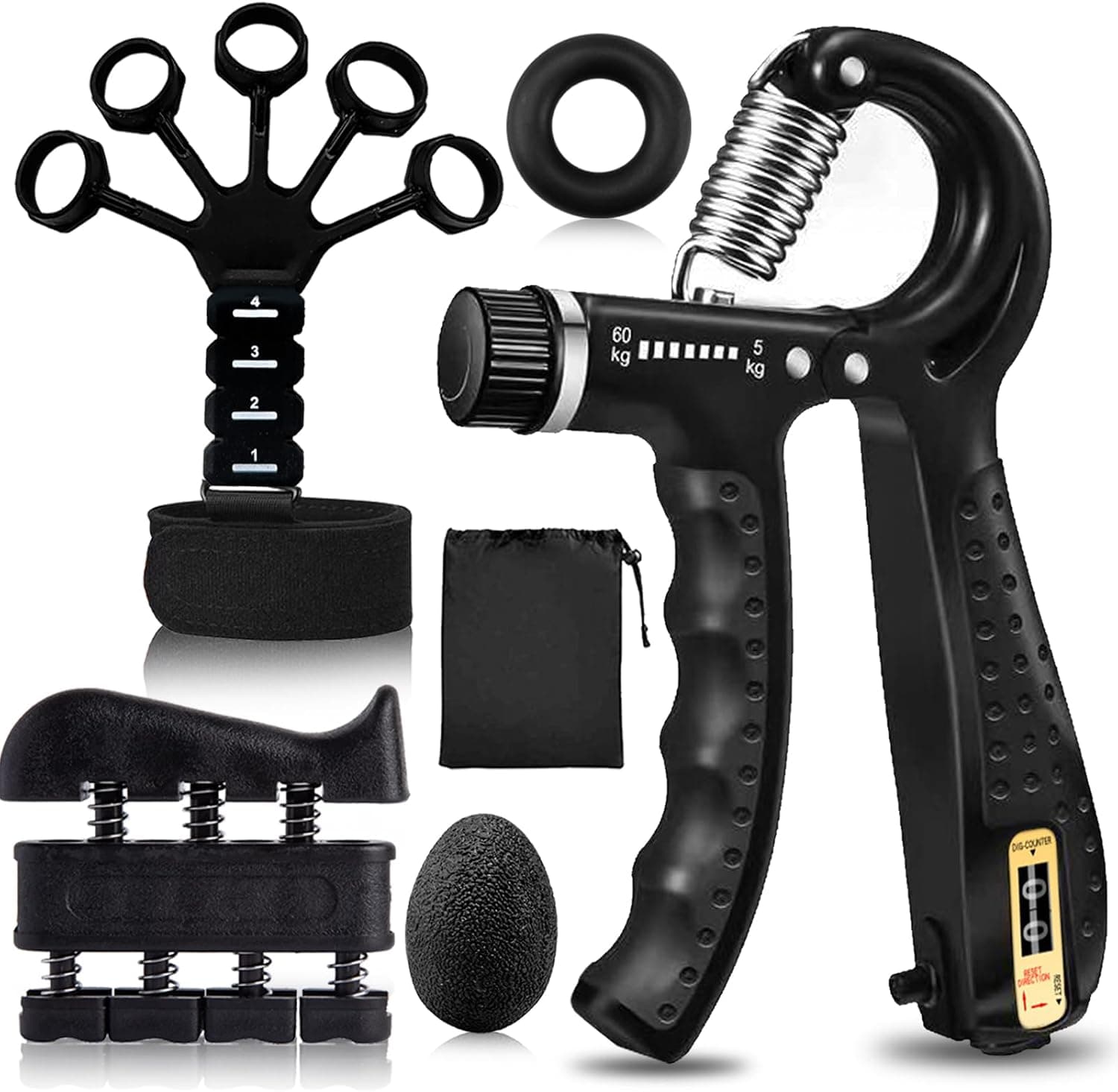 Grip Trainers 5-Pack - Forearm Strengtheners, Finger Trainers, Counting Grips, Grip Balls and Hand Grippers