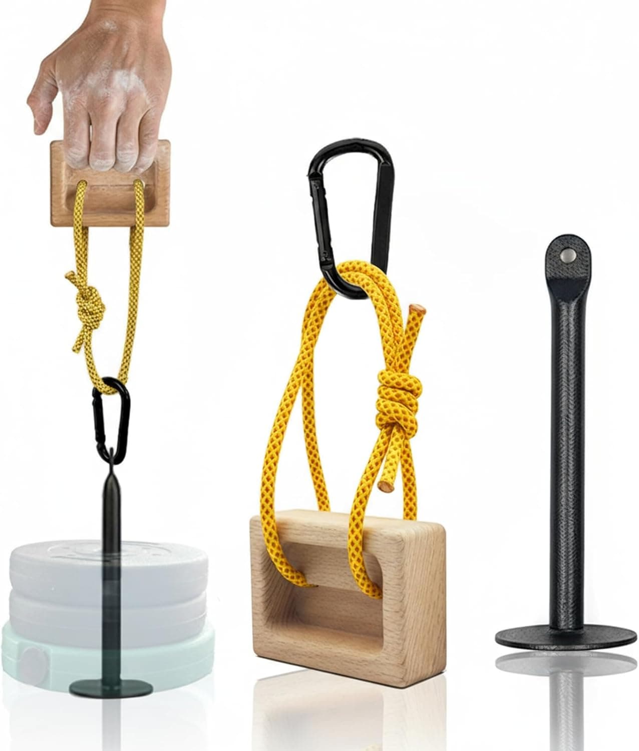 Portable Beech Wood Fingerboard Climbing Hangboard Set - Dual-Pocket Grip Blocks with Adjustable Rope and Metal Clips