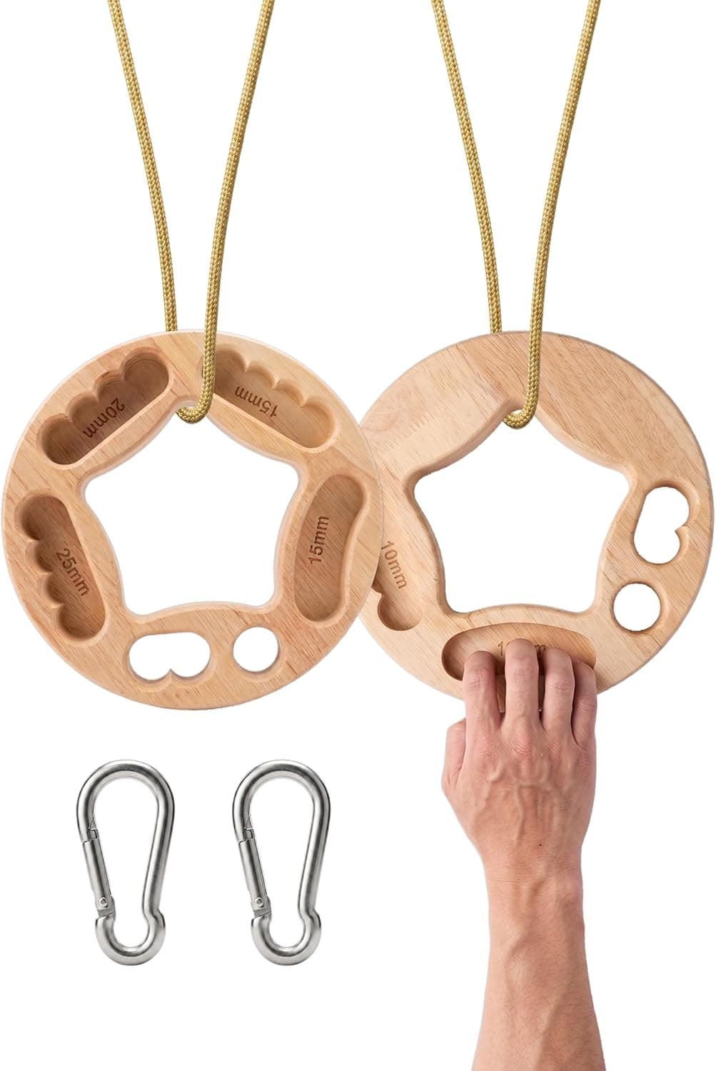 Thetistore Portable Hangboard for Rock Climbing, 2-Pack Fingerboard Rings with 10-25 mm Edges, Ropes and Carabiners