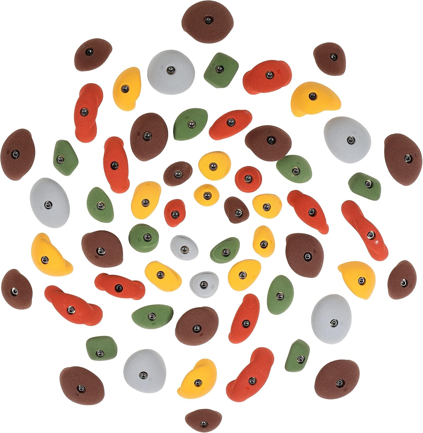 Atomik Climbing Holds Set of 60 Bolt-On Steep Wall Footholds, Crimpers, Jugs, Pinches, Slopers in Assorted Earth Tones