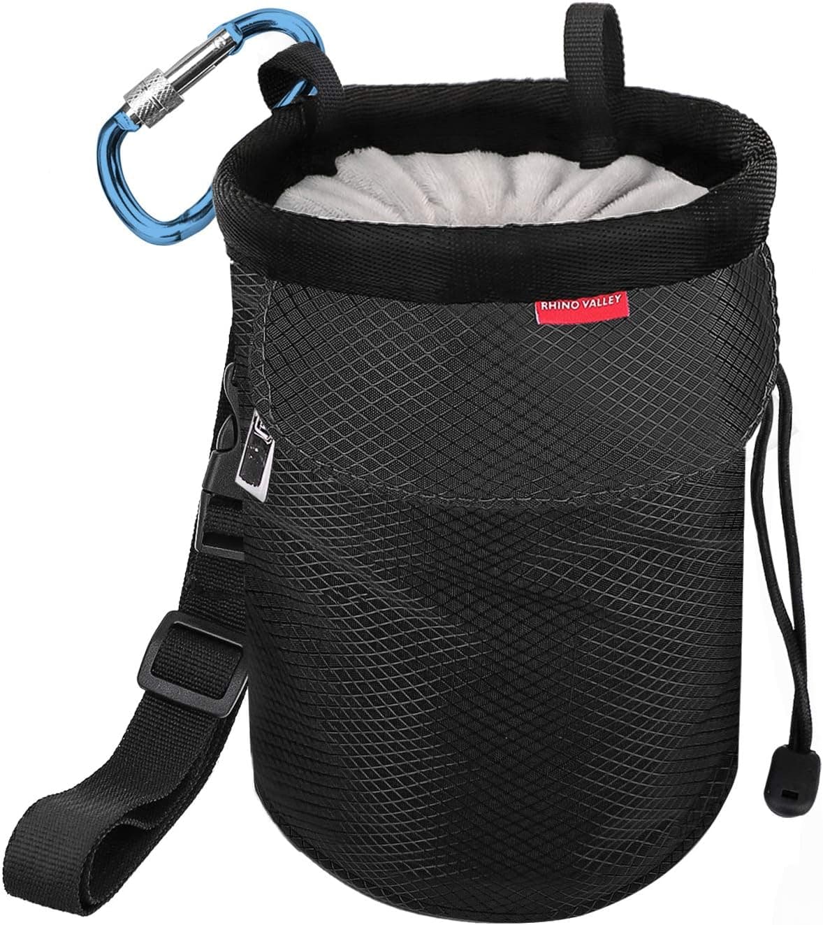 Rhino Valley Climbing Chalk Bag with Adjustable Belt and Carabiner Clip, Black
