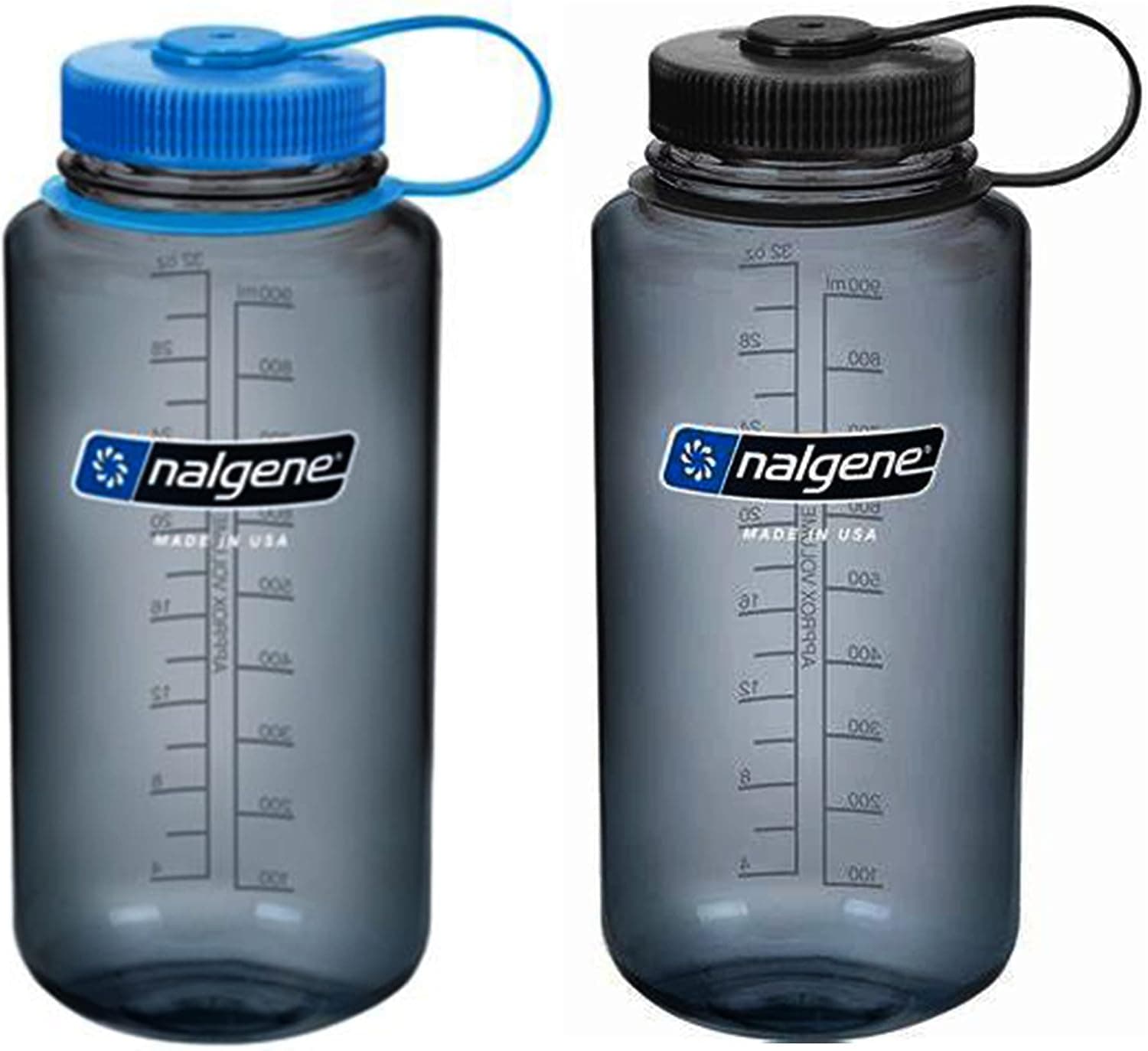Nalgene Sustain Tritan 32 oz Wide Mouth Water Bottle, 2 Pack, Blue/Gray
