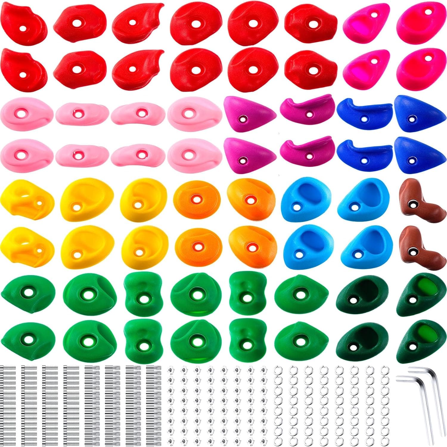 Liliful 64 Pcs Rock Climbing Hold Set with Mounting Hardware for Outdoor Indoor Playground