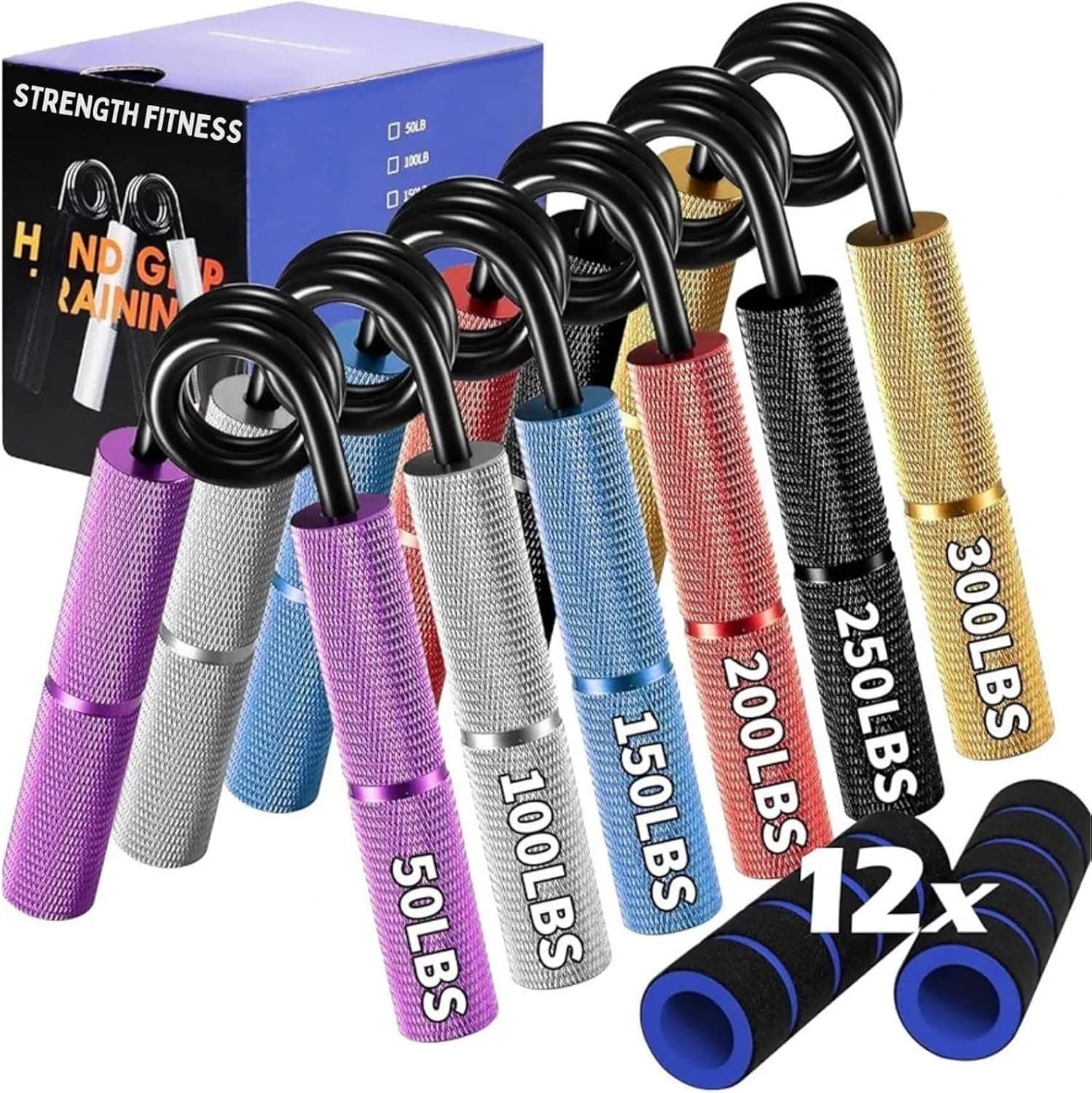 Grip Strength Trainer Set - 6 Pack Adjustable Hand Grippers for Forearm, Wrist and Finger Strength